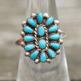 Vintage Sterling Turquoise Cluster Ring 6.5