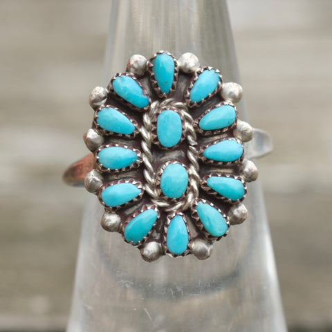 Vintage Sterling Turquoise Cluster Ring 6.5