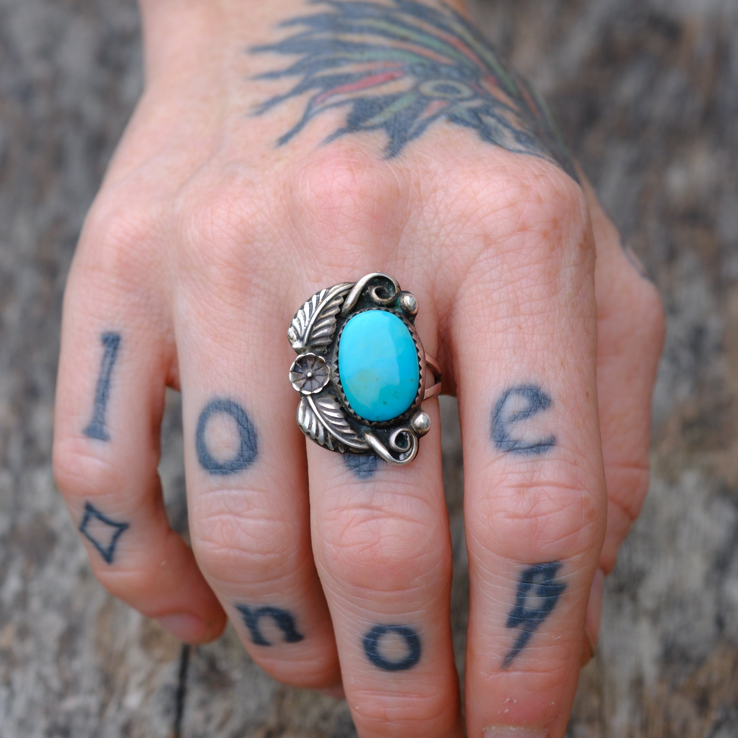 Vintage Sterling Turquoise Feather 7.25