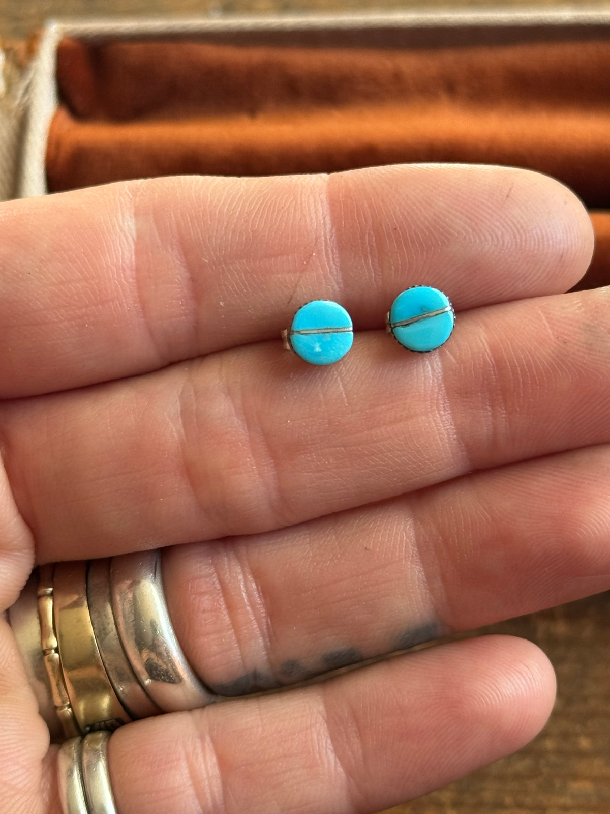 Vintage Sterling Silver Turquoise Inlay Earrings