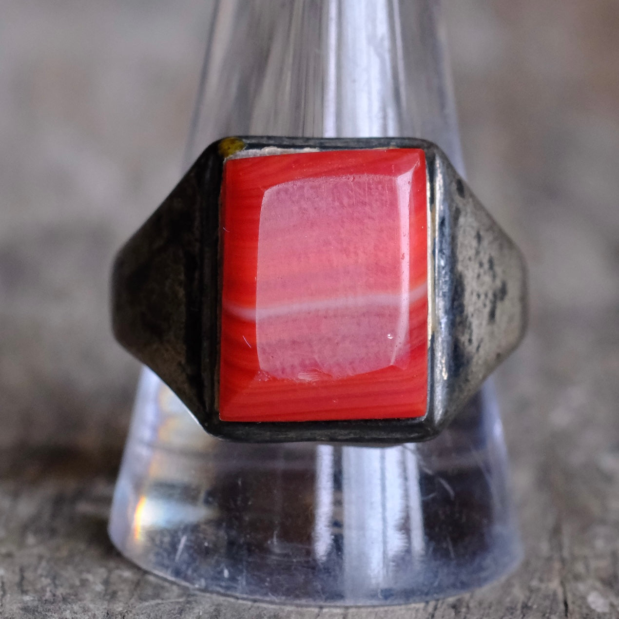 Vintage Sterling Agate Signet Ring 12