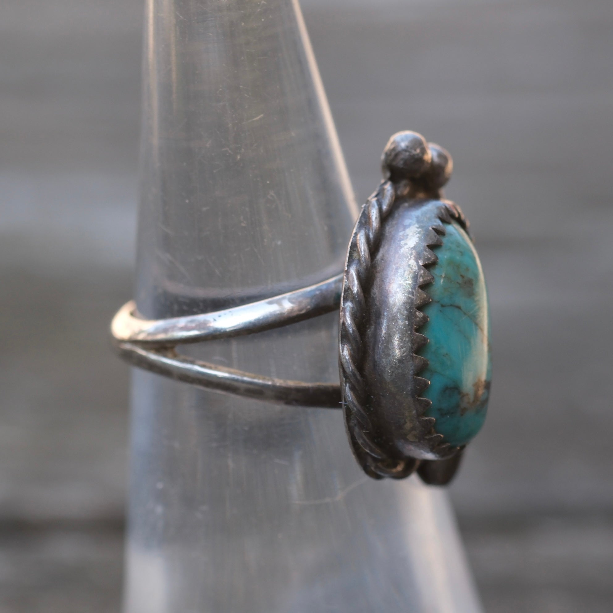 Vintage Sterling Turquoise Feather Ring 5.25