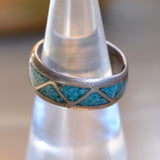 Vintage Sterling Crushed Turquoise Inlay Band 6