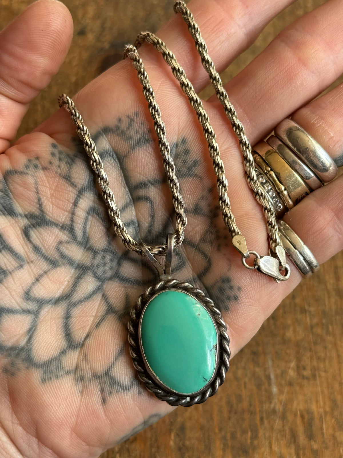 Vintage Sterling Silver Chunky Roped Turquoise Necklace