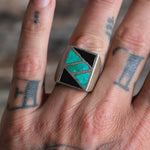 Vintage Sterling Turquoise and Onyx Inlay Ring 9.25
