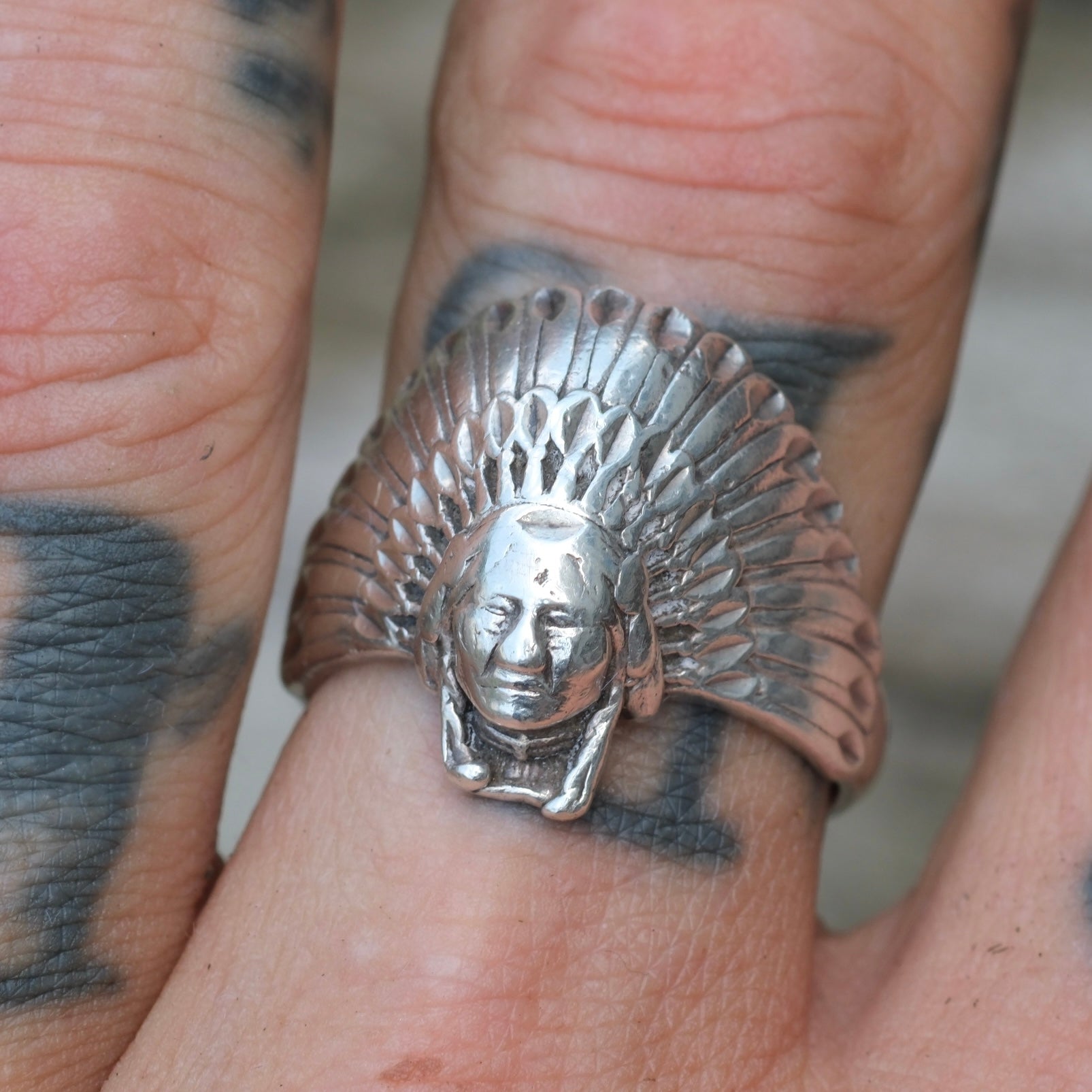 Vintage Sterling Big Chief Ring 9.75