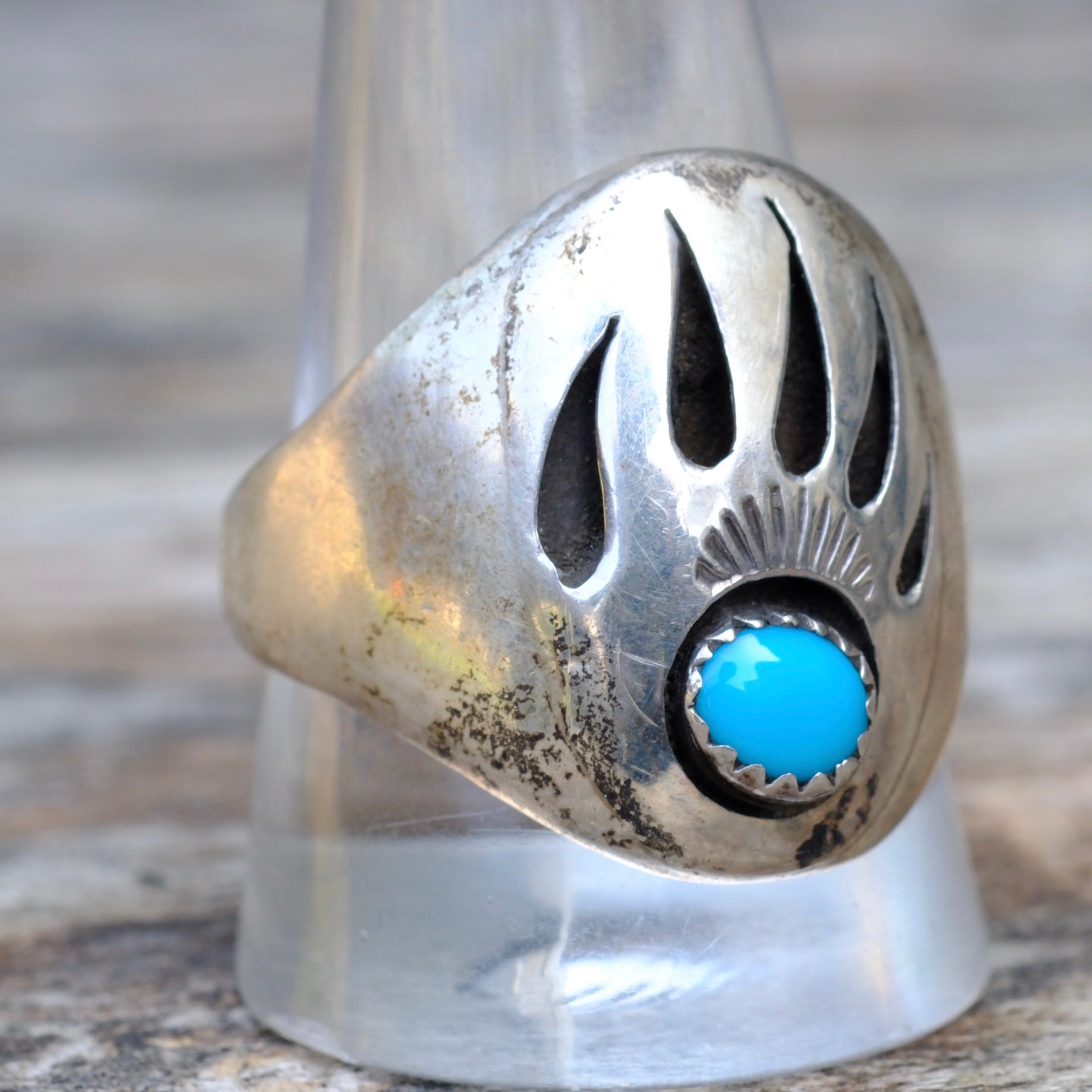 Vintage Sterling Turquoise Bear Paw Ring 12.25