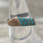 Vintage Sterling Crushed Turquoise Inlay Striper Ring 6