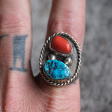 Vintage Sterling Turquoise and Coral Ring 11