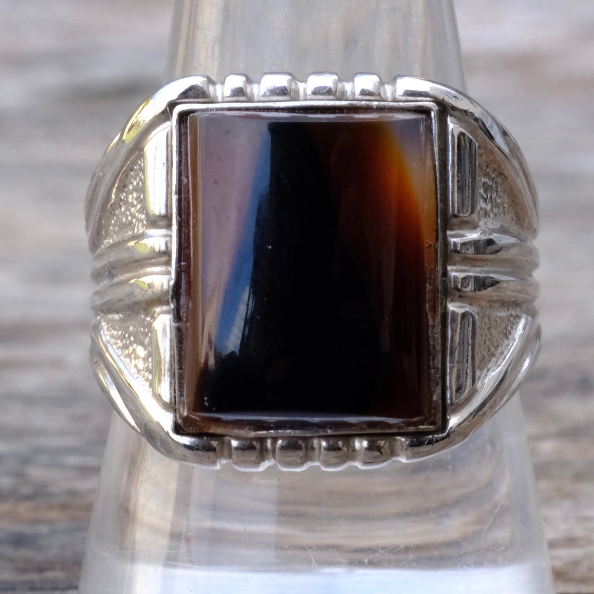 Vintage Sterling Agate Signet Ring 10
