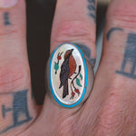 Vintage Sterling Inlaid Stone Bird Ring 9.25