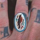 Vintage Sterling Inlaid Stone Bird Ring 9.25