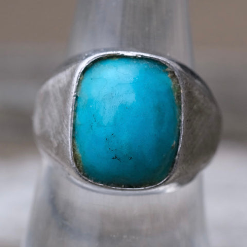 Vintage Sterling Turquoise Signet Ring 7.75