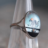 Vintage Sterling Painted Butterfly Wing Ring 6.25