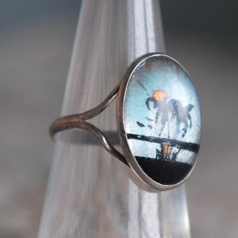 Vintage Sterling Painted Butterfly Wing Ring 6.25