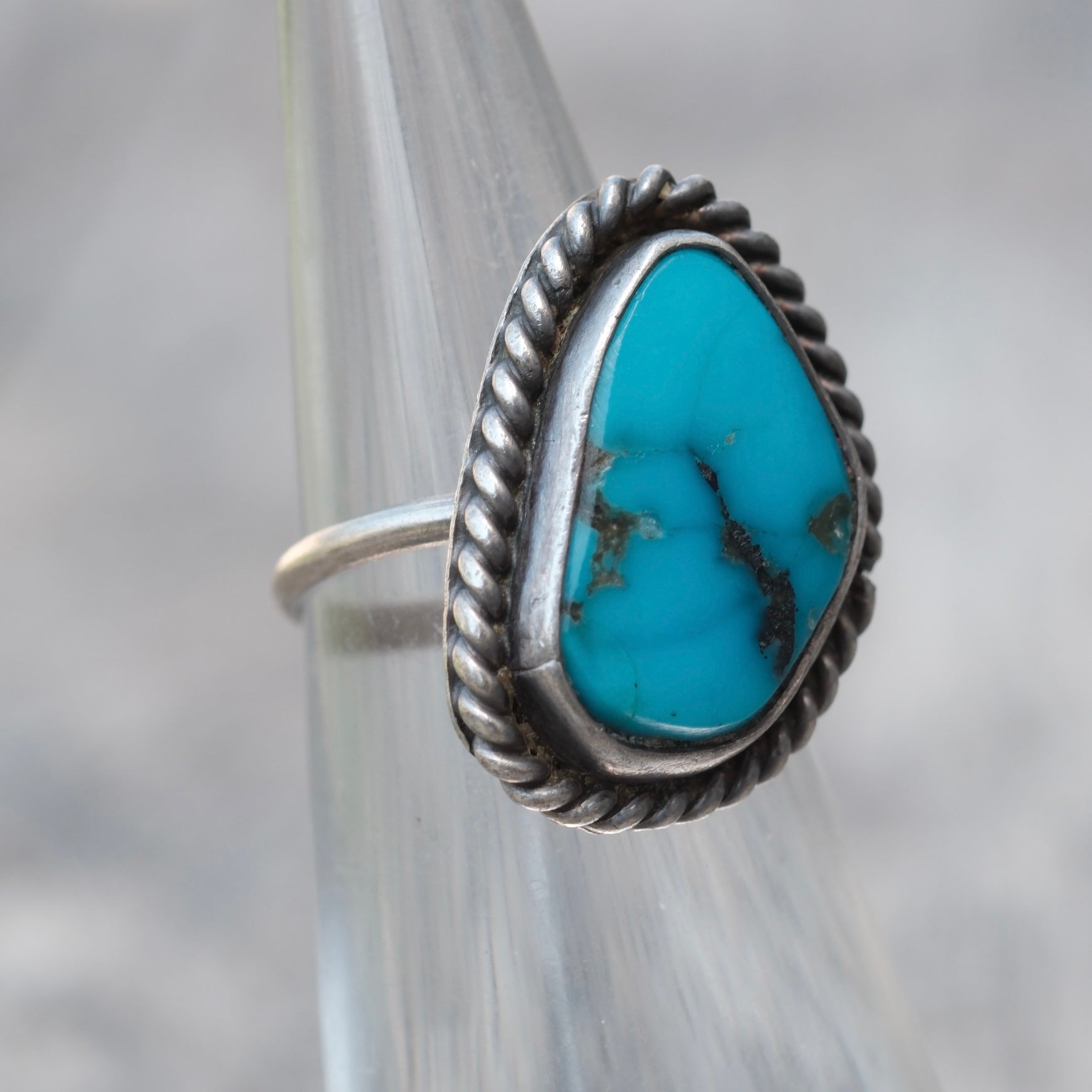 Vintage Sterling Turquoise Roper Ring 3.25