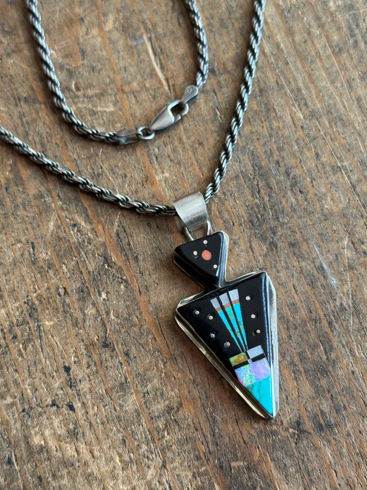 Vintage Sterling Silver Celestial Inlay Necklace