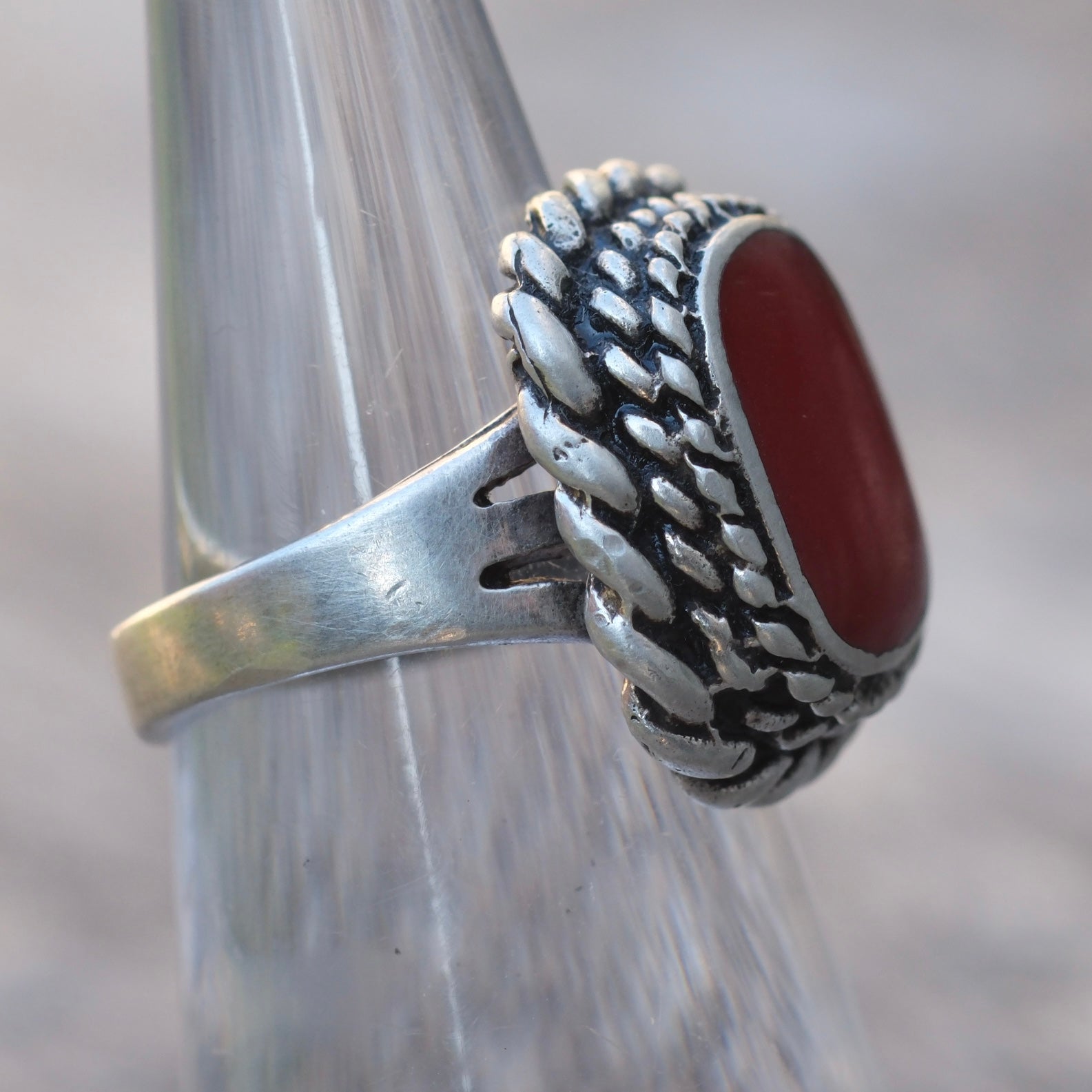 Vintage Sterling Red Enamel Ring 5.5