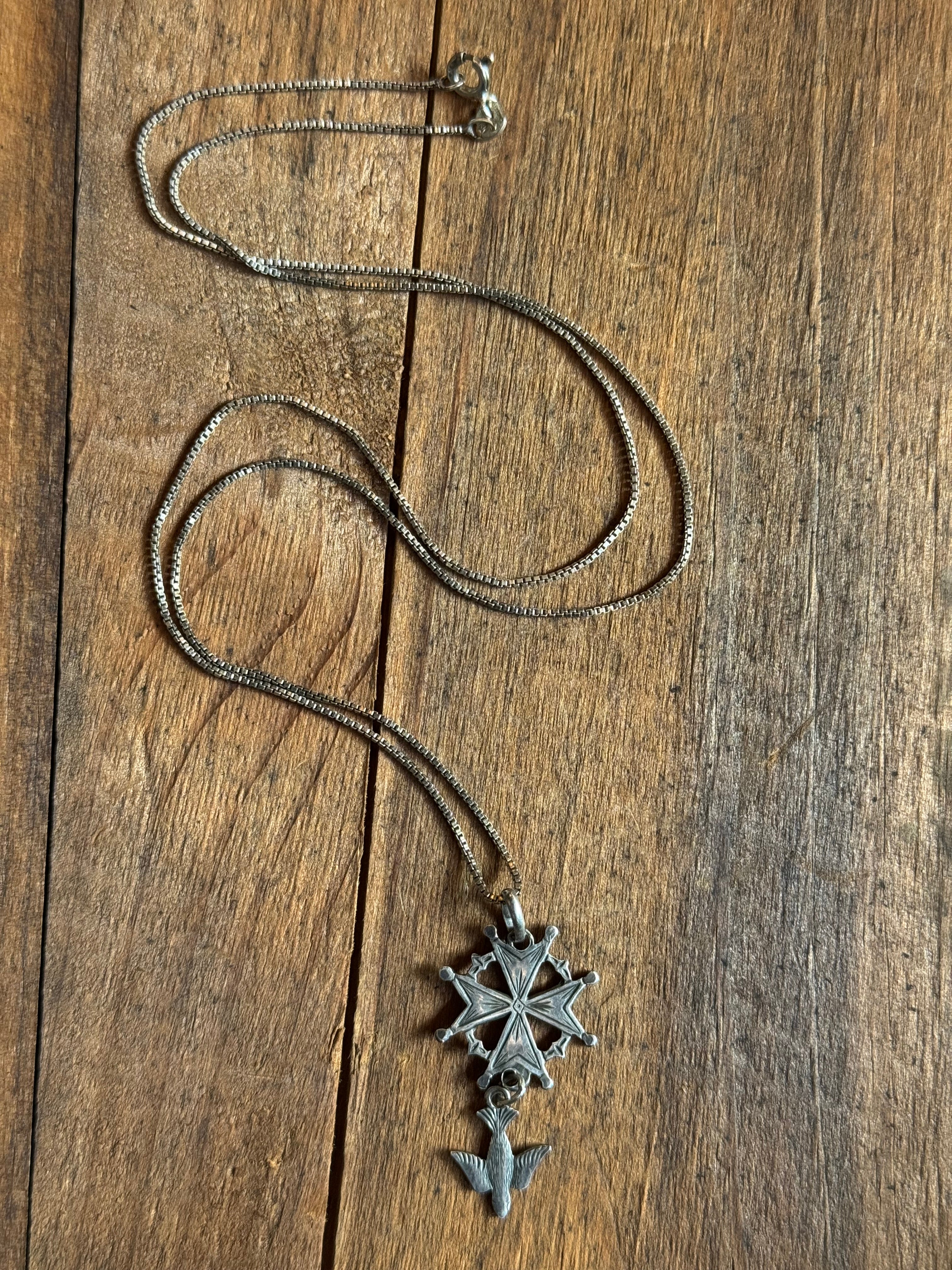 Vintage Sterling Silver Huguenot Cross Necklace