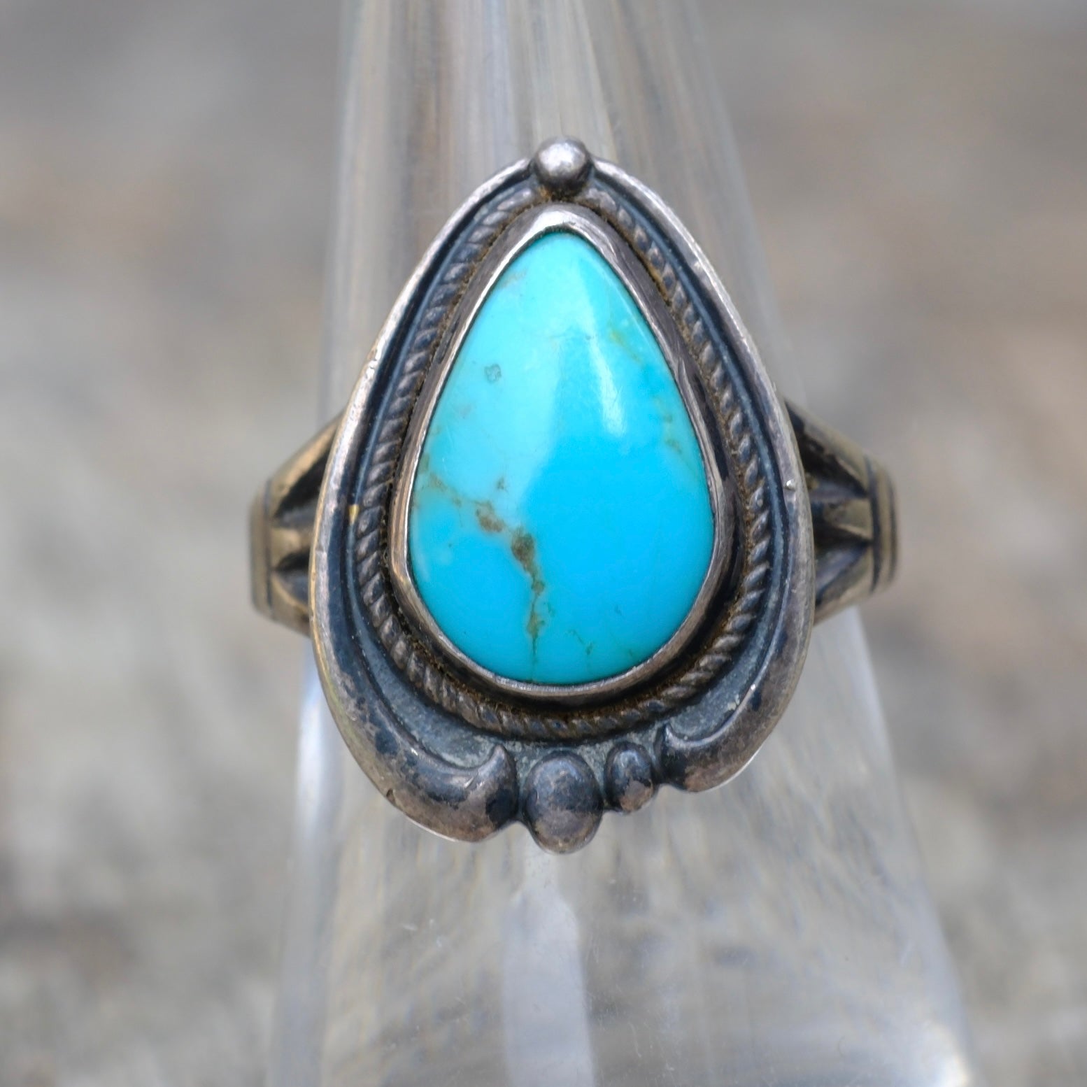 Vintage Sterling Turquoise Ring 7.75