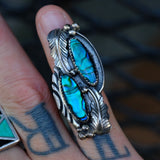 Vintage Sterling Abalone Feather Ring 3.75