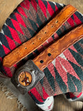 Vintage Hand Tooled Brown Leather ‘JERRY’ Belt with Stag Belt Buckle