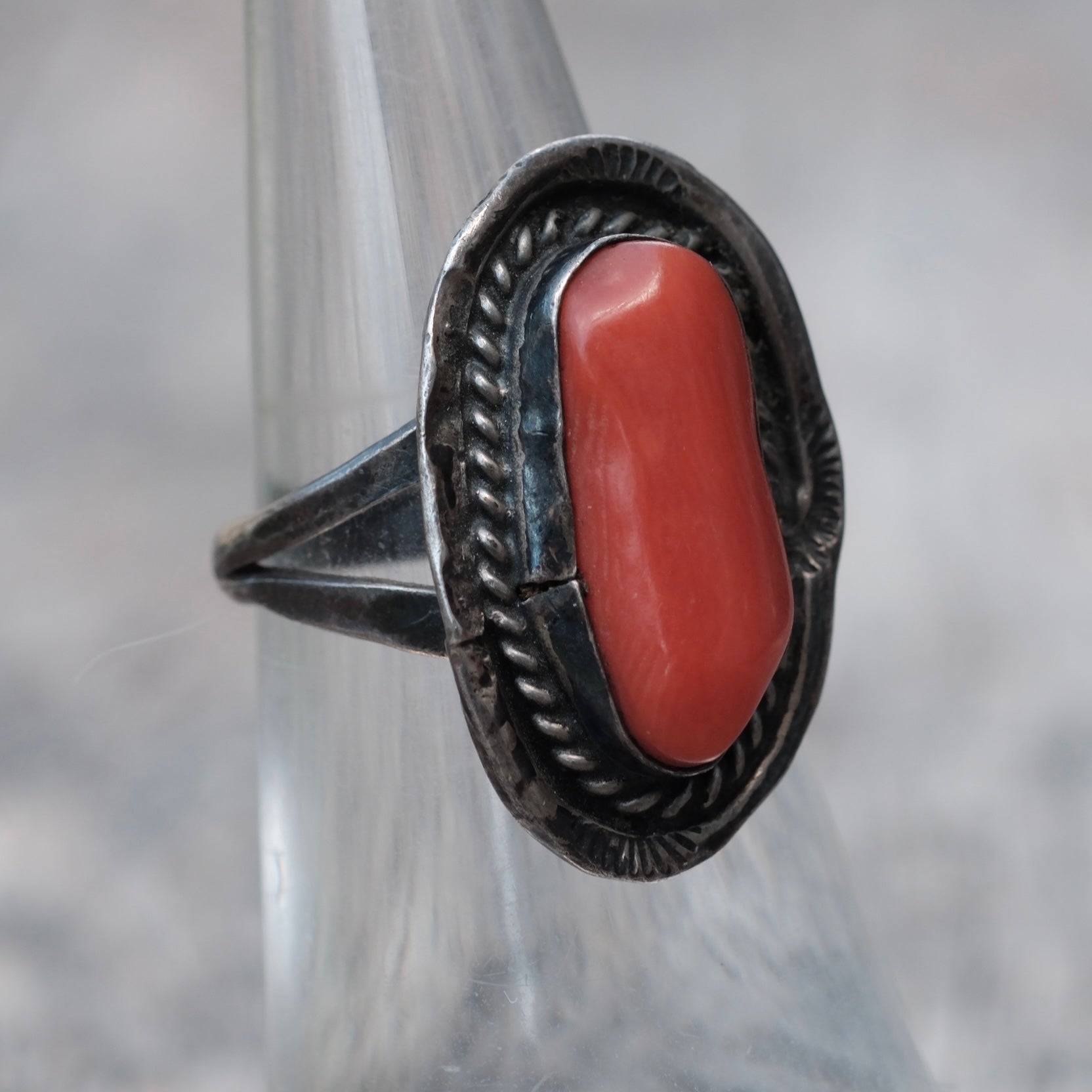 Vintage Sterling Coral Ring 5.5