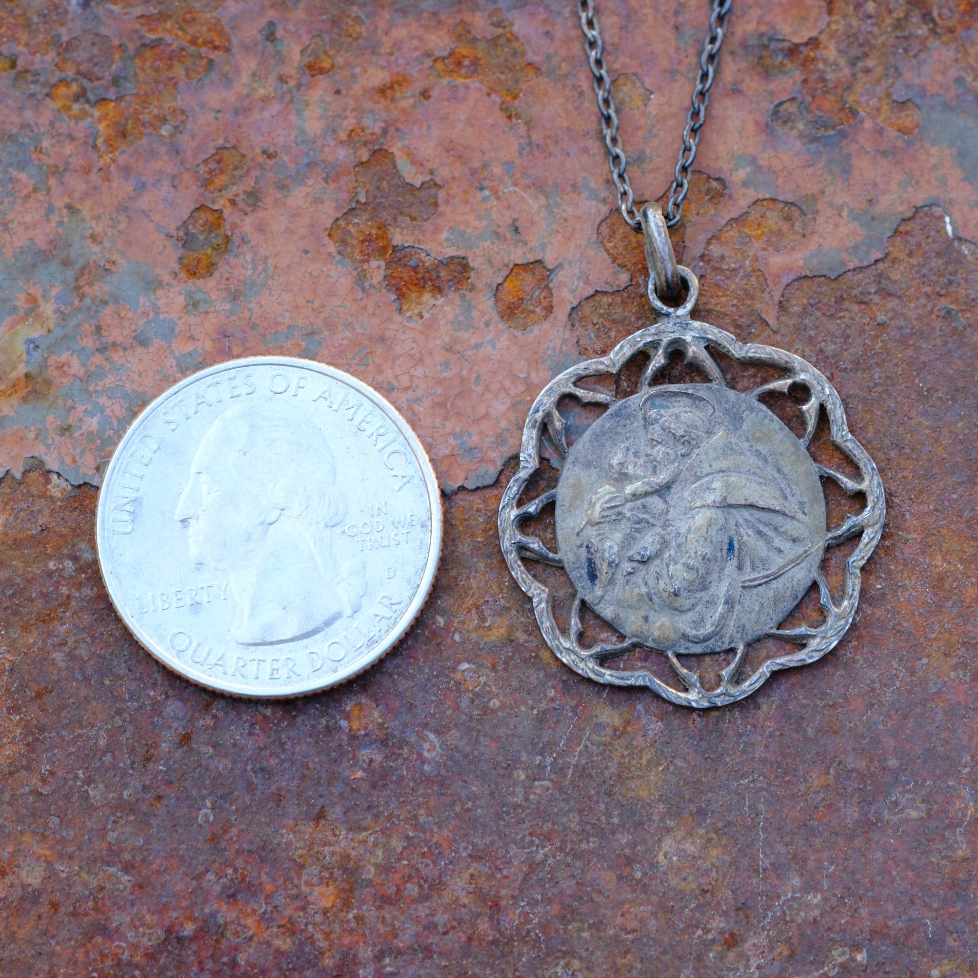 Vintage sterling Silver Saint Necklace