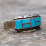 Vintage Sterling Turquoise Inlay Band Ring 9.75