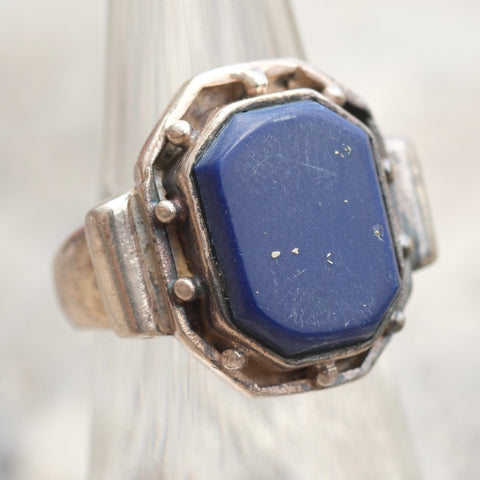 Vintage Sterling Lapis Signet Ring 7