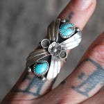 Vintage Sterling 2-Stone Turquoise Blossom Ring 4.5