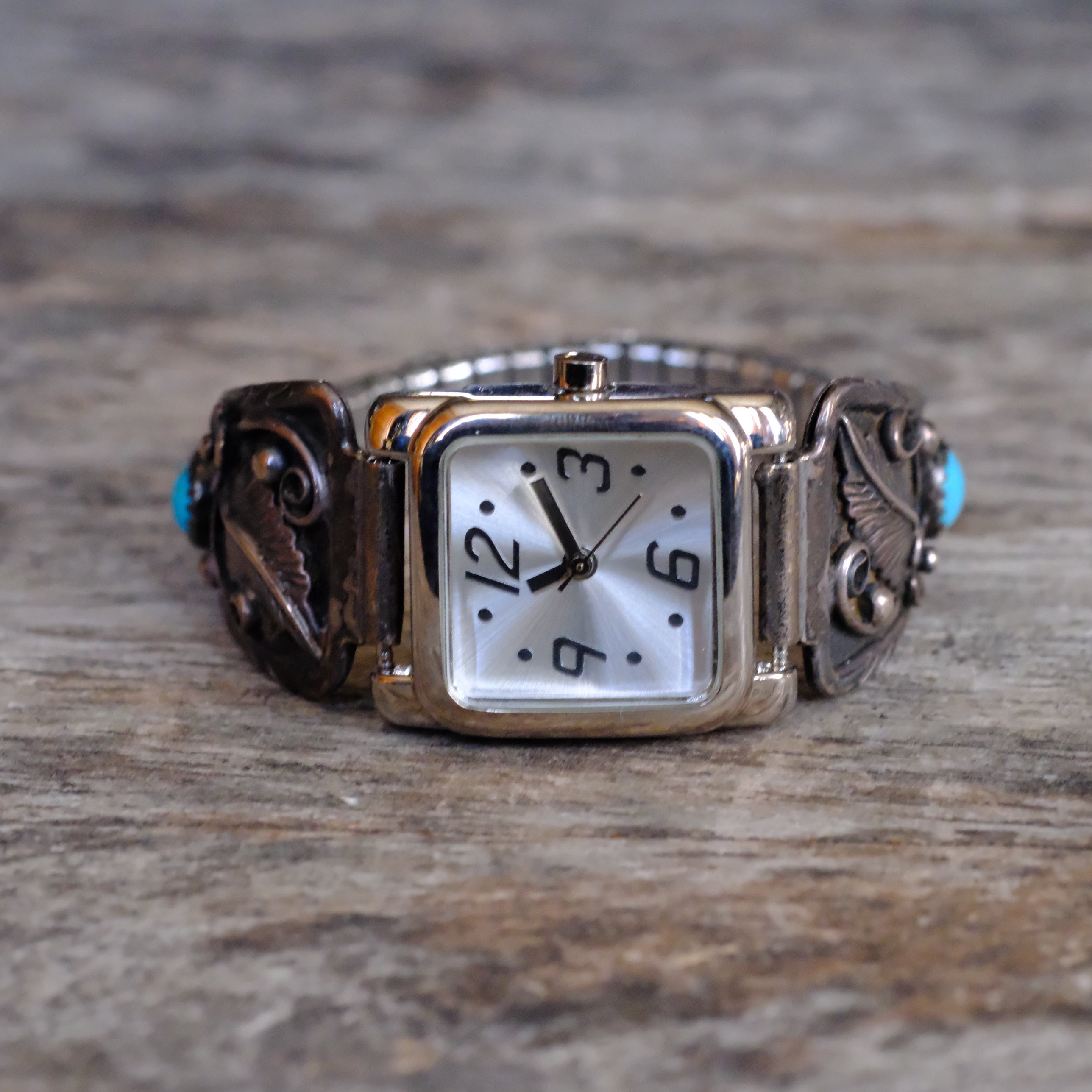 Vintage Sterling Turquoise Feather Watch