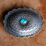 Vintage Sterling Stamped Turquoise Concho Belt Buckle