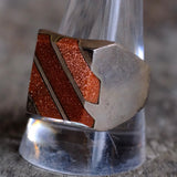 Vintage Sterling Goldstone Inlay Striper Ring 11.5