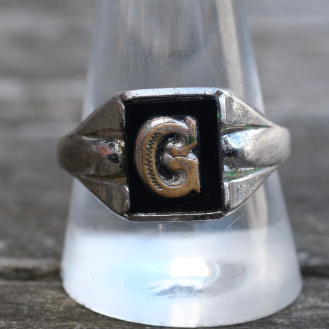 Vintage Sterling G Initial Ring 11.75