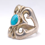 Vintage Sterling Turquoise Sandcast Ring 9.25