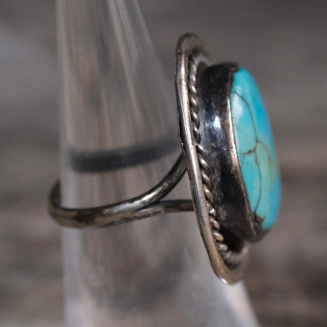 Vintage Sterling Turquoise Roper Ring 6