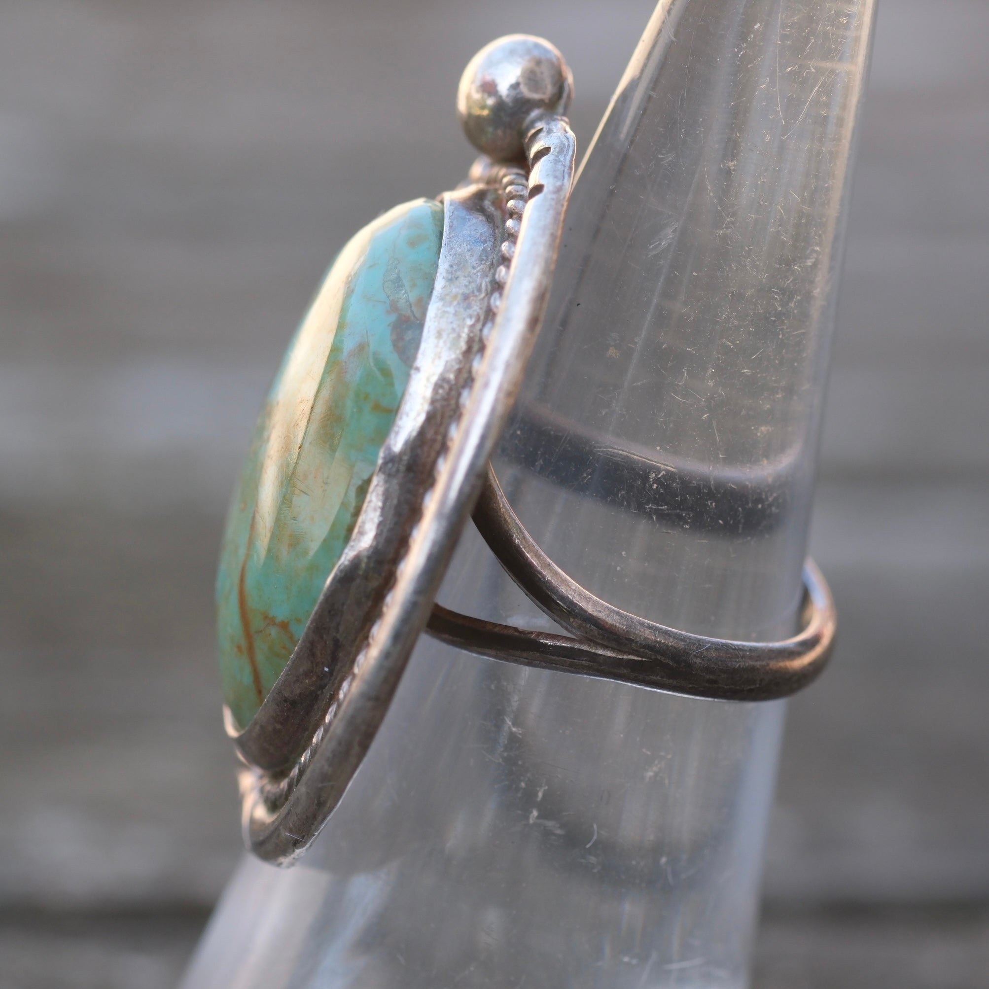 Vintage Sterling Turquoise Roper Ring 4.75