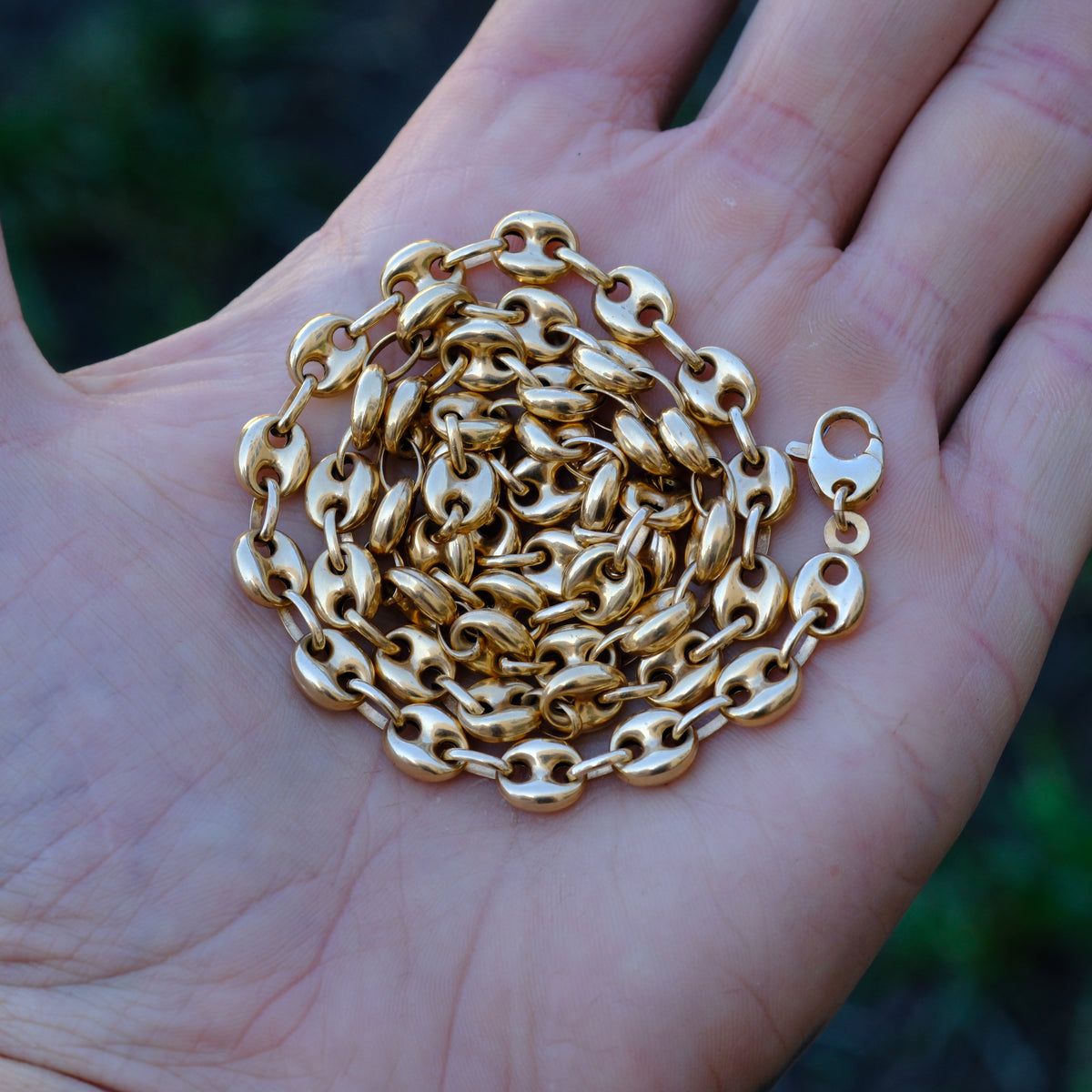 Vintage 14K Gold Puffy Mariner Chain Necklace 24"