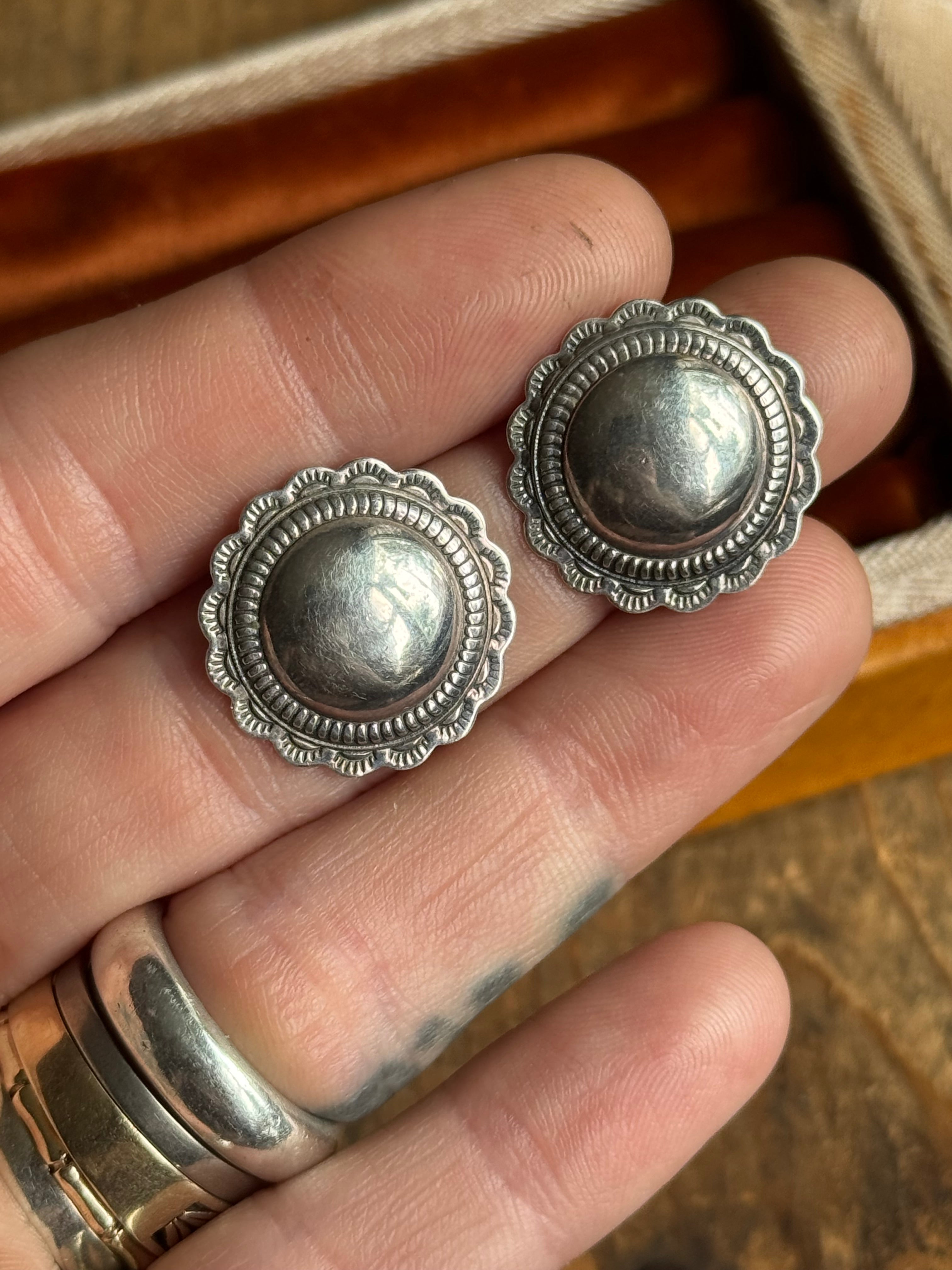 Vintage Sterling Silver Concho Earrings