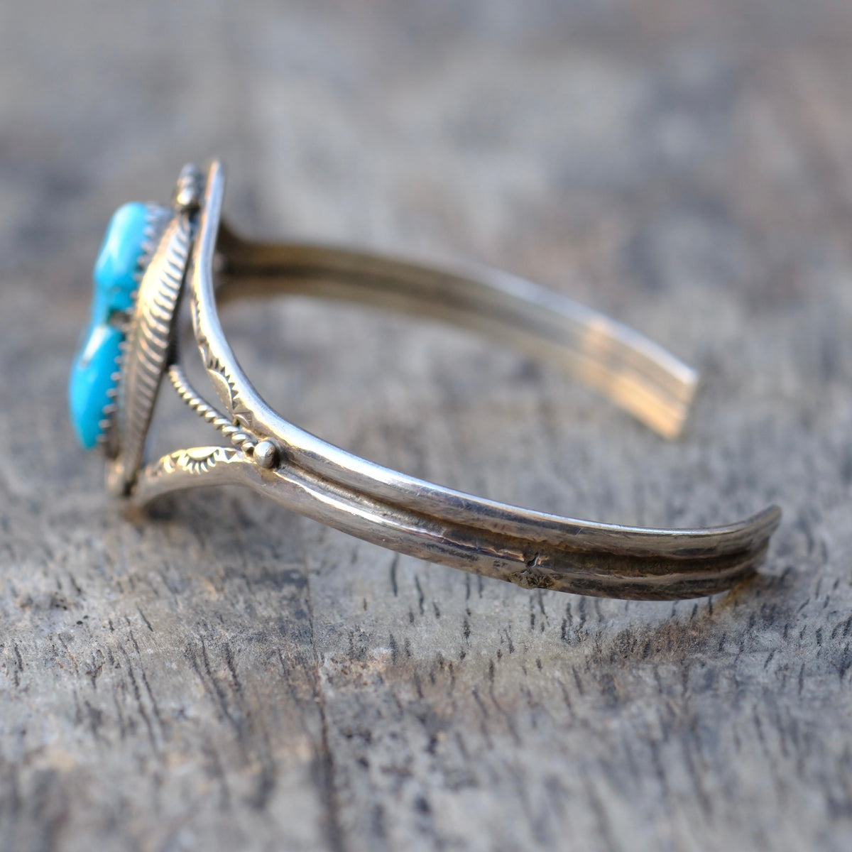 Vintage Sterling Turquoise Feather Cuff Bracelet