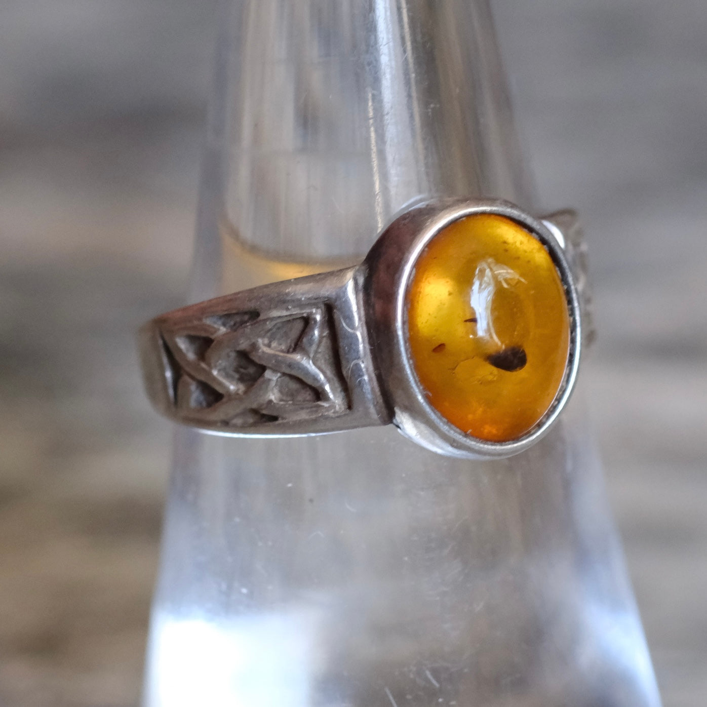 Vintage Sterling Amber Ring 6