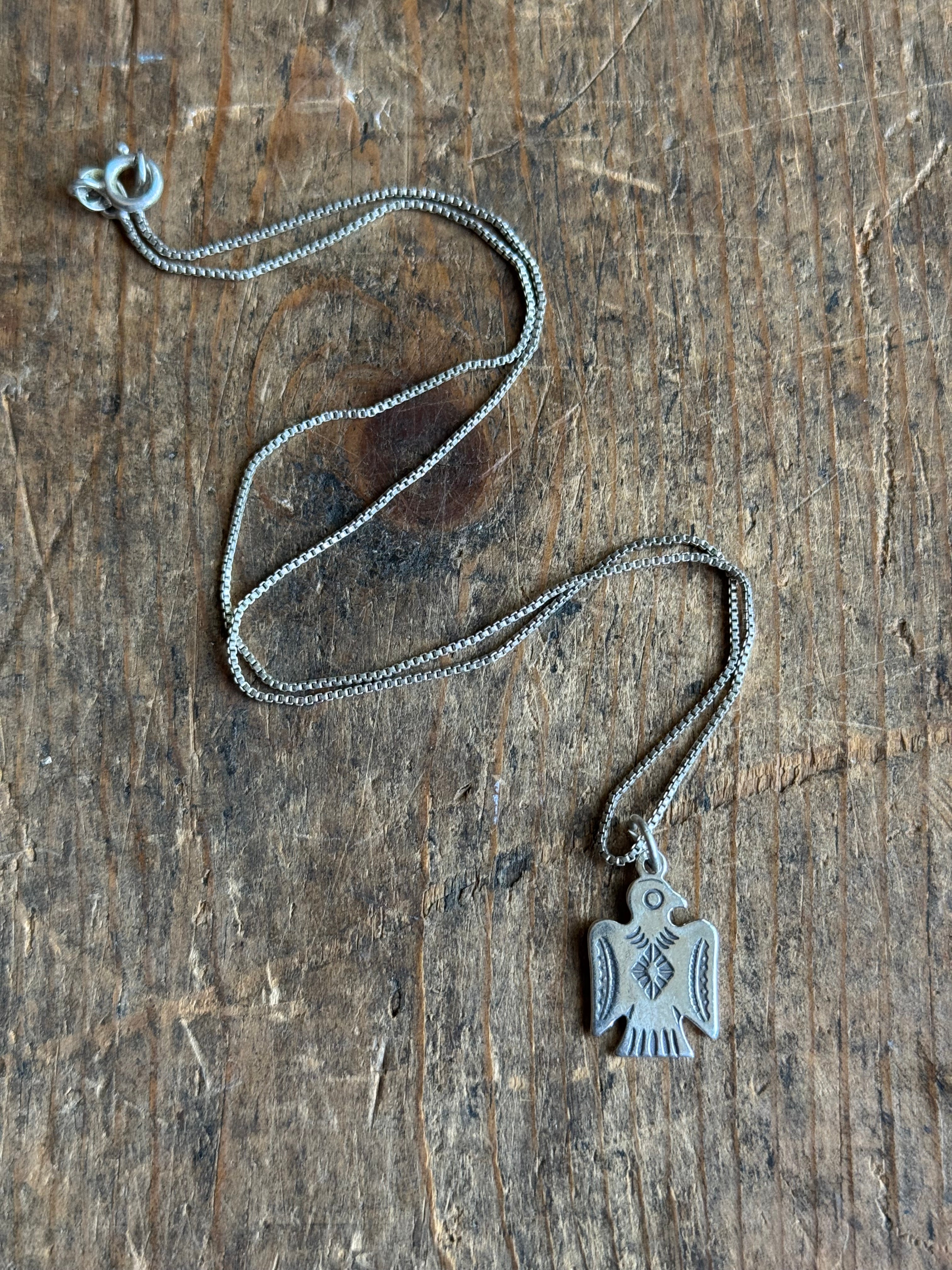 Vintage Sterling Silver Stamped Thunderbird Necklace