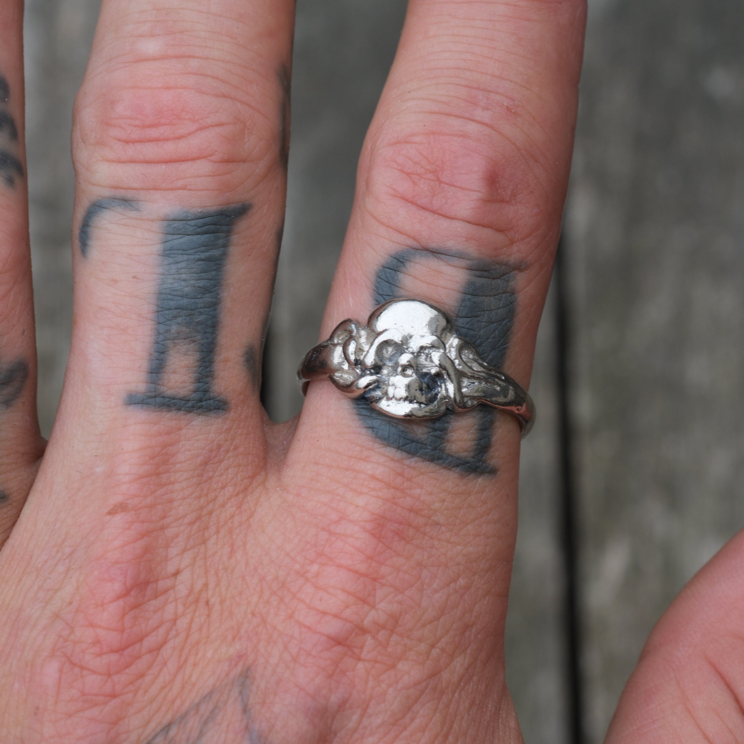 Vintage White Bronze Biker Ring 12