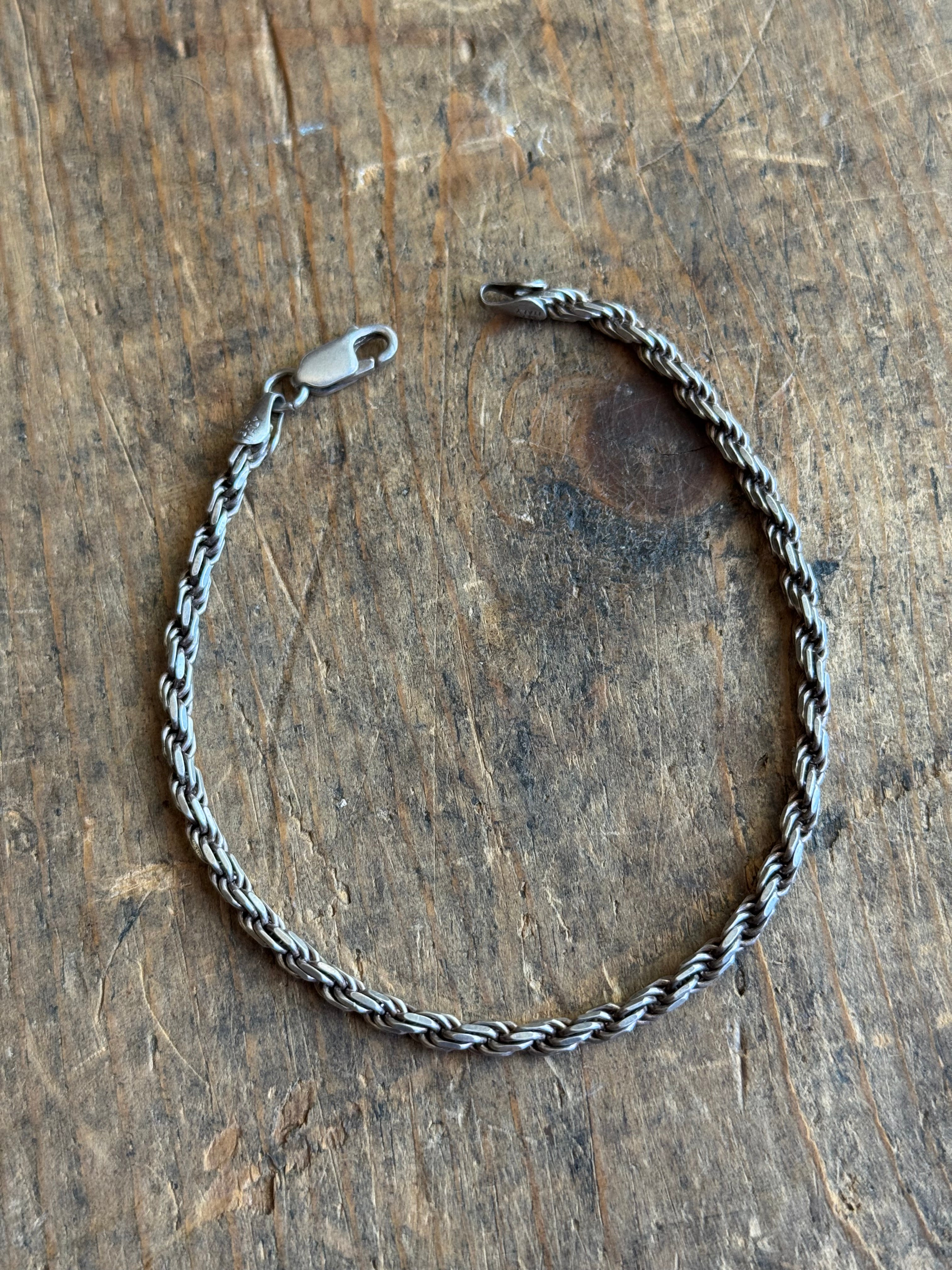Vintage Sterling Silver Rope Chain Bracelet 8"