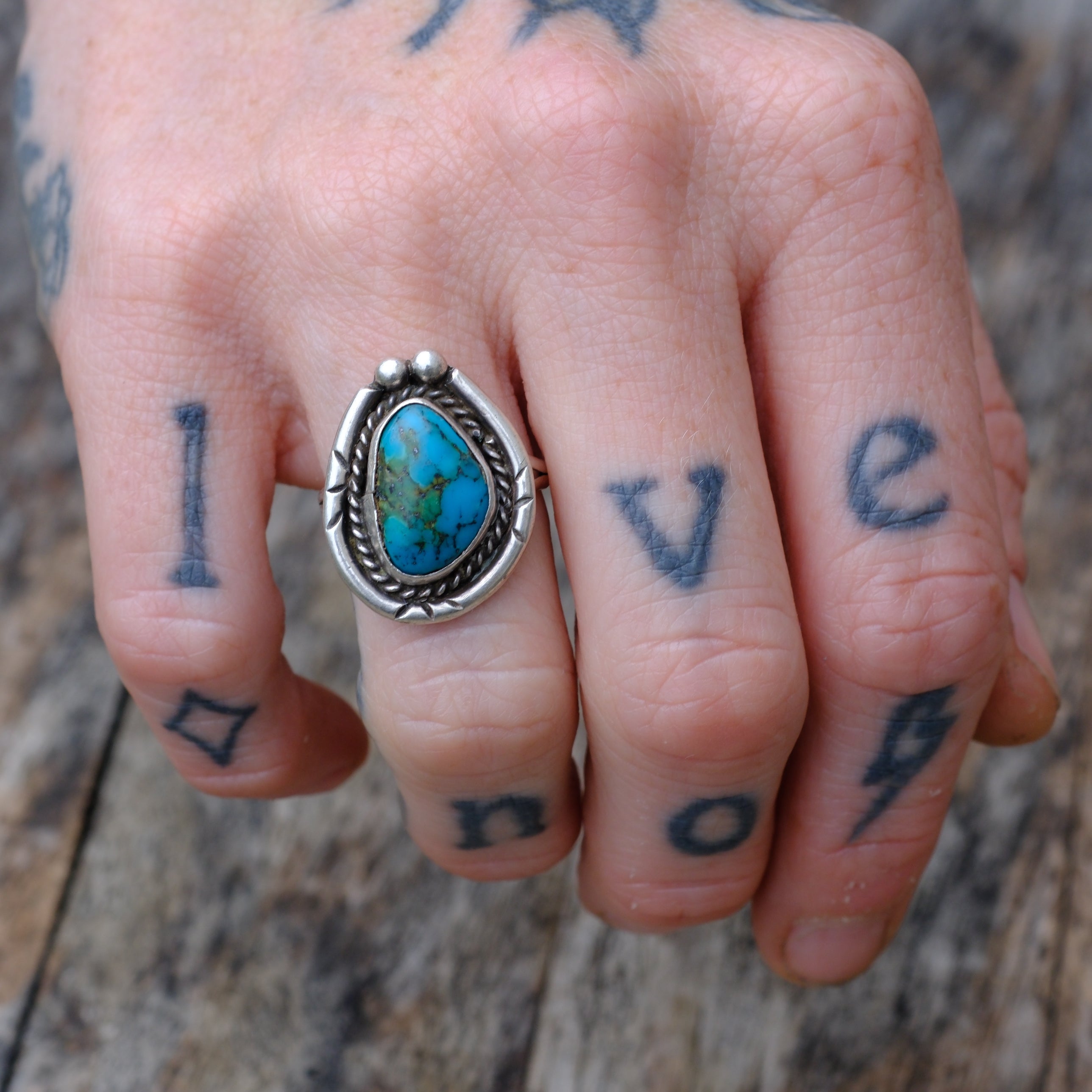 Vintage Sterling Turquoise Roper Ring 4.5