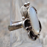 Vintage Sterling Mother Of Pearl Feather Ring 8.25