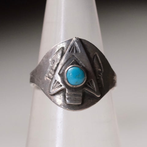 Vintage Sterling Turquoise Arrowhead Cigar Band Ring 2.75