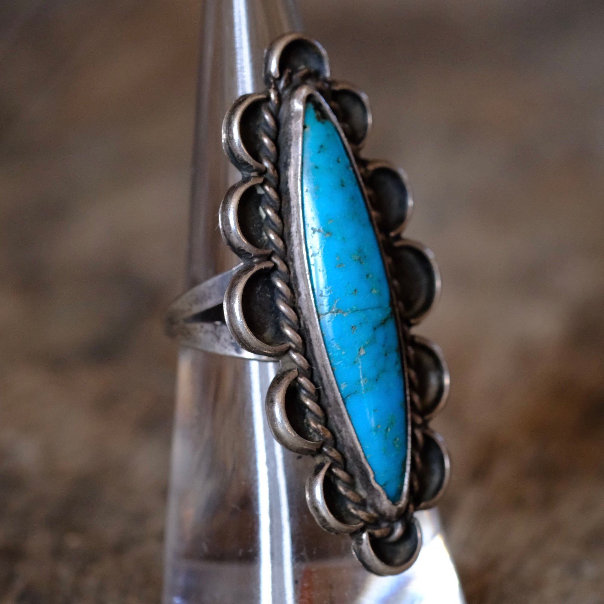 Vintage Sterling Turquoise Florette Ring 6.25