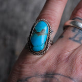 Vintage Sterling Turquoise Roped Ring 5.75